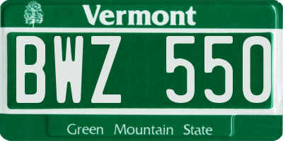 VT license plate BWZ550