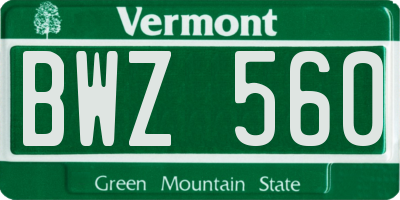VT license plate BWZ560