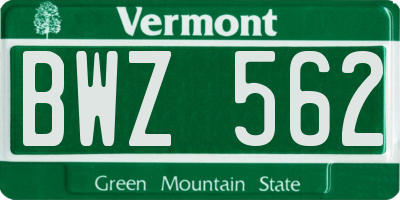 VT license plate BWZ562