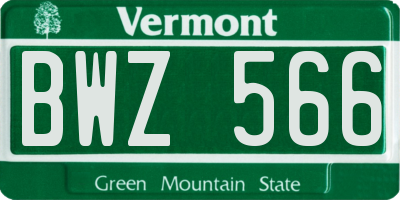 VT license plate BWZ566