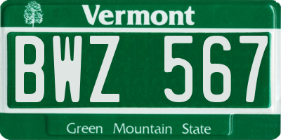 VT license plate BWZ567