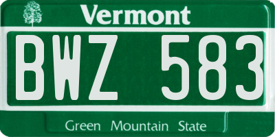 VT license plate BWZ583