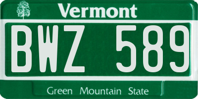 VT license plate BWZ589