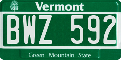 VT license plate BWZ592