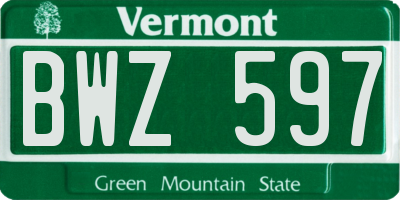 VT license plate BWZ597