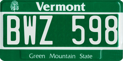 VT license plate BWZ598