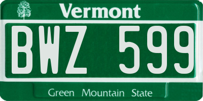 VT license plate BWZ599