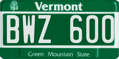 VT license plate BWZ600