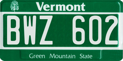 VT license plate BWZ602