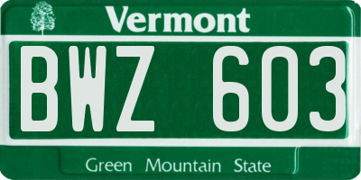 VT license plate BWZ603