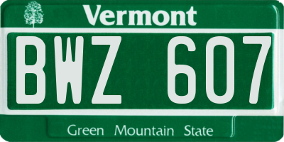 VT license plate BWZ607