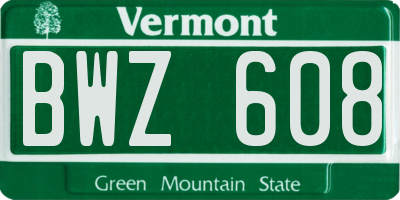 VT license plate BWZ608