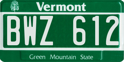 VT license plate BWZ612