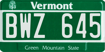 VT license plate BWZ645