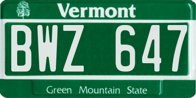 VT license plate BWZ647
