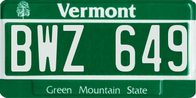 VT license plate BWZ649