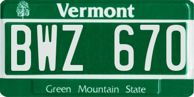 VT license plate BWZ670