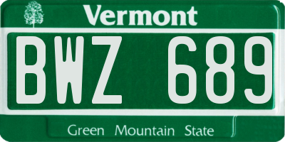 VT license plate BWZ689