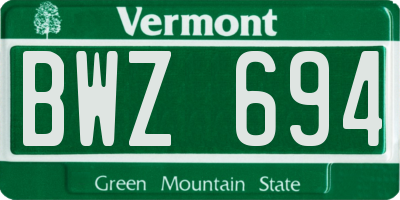 VT license plate BWZ694