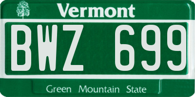 VT license plate BWZ699