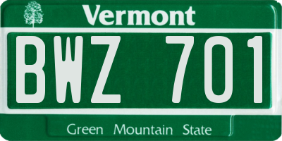 VT license plate BWZ701