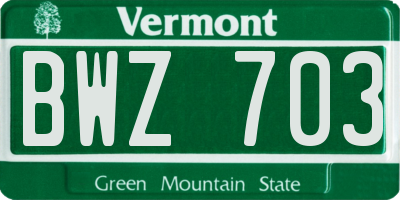 VT license plate BWZ703