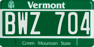 VT license plate BWZ704