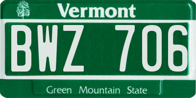 VT license plate BWZ706