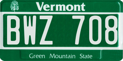 VT license plate BWZ708