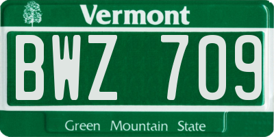 VT license plate BWZ709