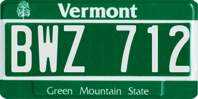 VT license plate BWZ712