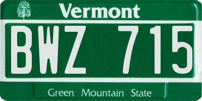 VT license plate BWZ715