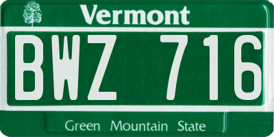 VT license plate BWZ716