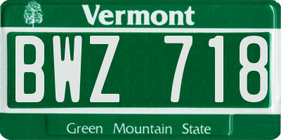 VT license plate BWZ718