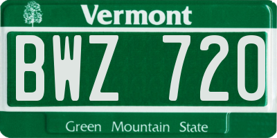 VT license plate BWZ720