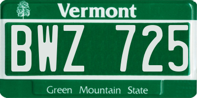 VT license plate BWZ725
