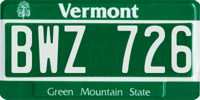 VT license plate BWZ726