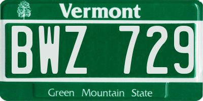 VT license plate BWZ729