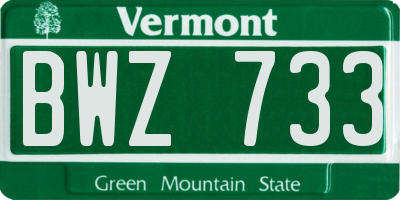 VT license plate BWZ733