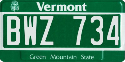 VT license plate BWZ734