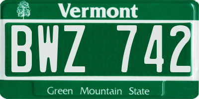 VT license plate BWZ742