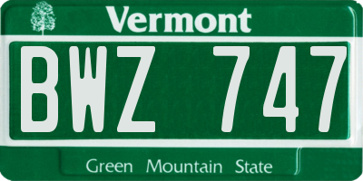 VT license plate BWZ747