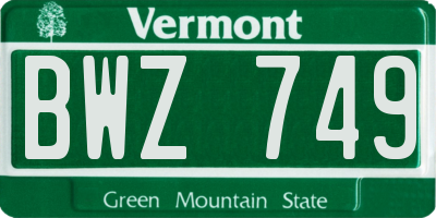VT license plate BWZ749