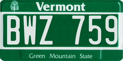 VT license plate BWZ759