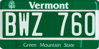 VT license plate BWZ760