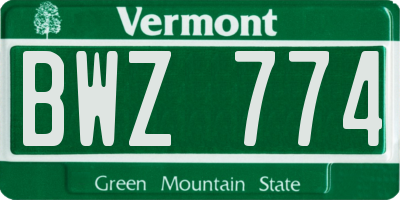 VT license plate BWZ774