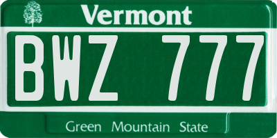 VT license plate BWZ777