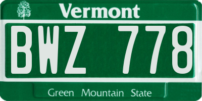 VT license plate BWZ778