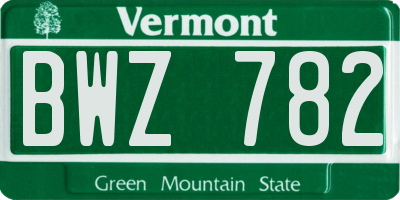 VT license plate BWZ782