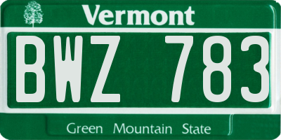 VT license plate BWZ783